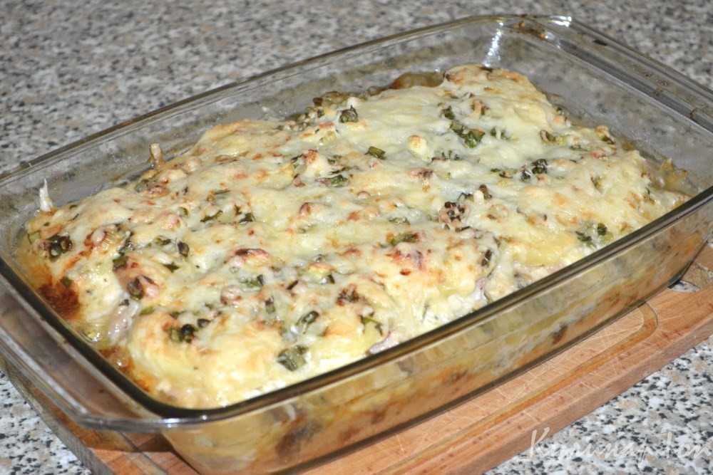 Запеканка с грудкой и грибами и картошкой рецепт с фото