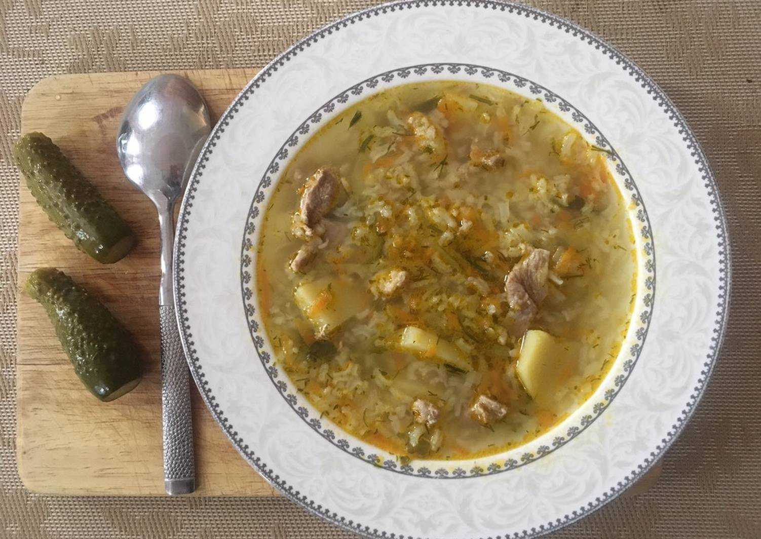 Рассольник рецепт классический с рисом и огурцами с курицей пошагово с фото